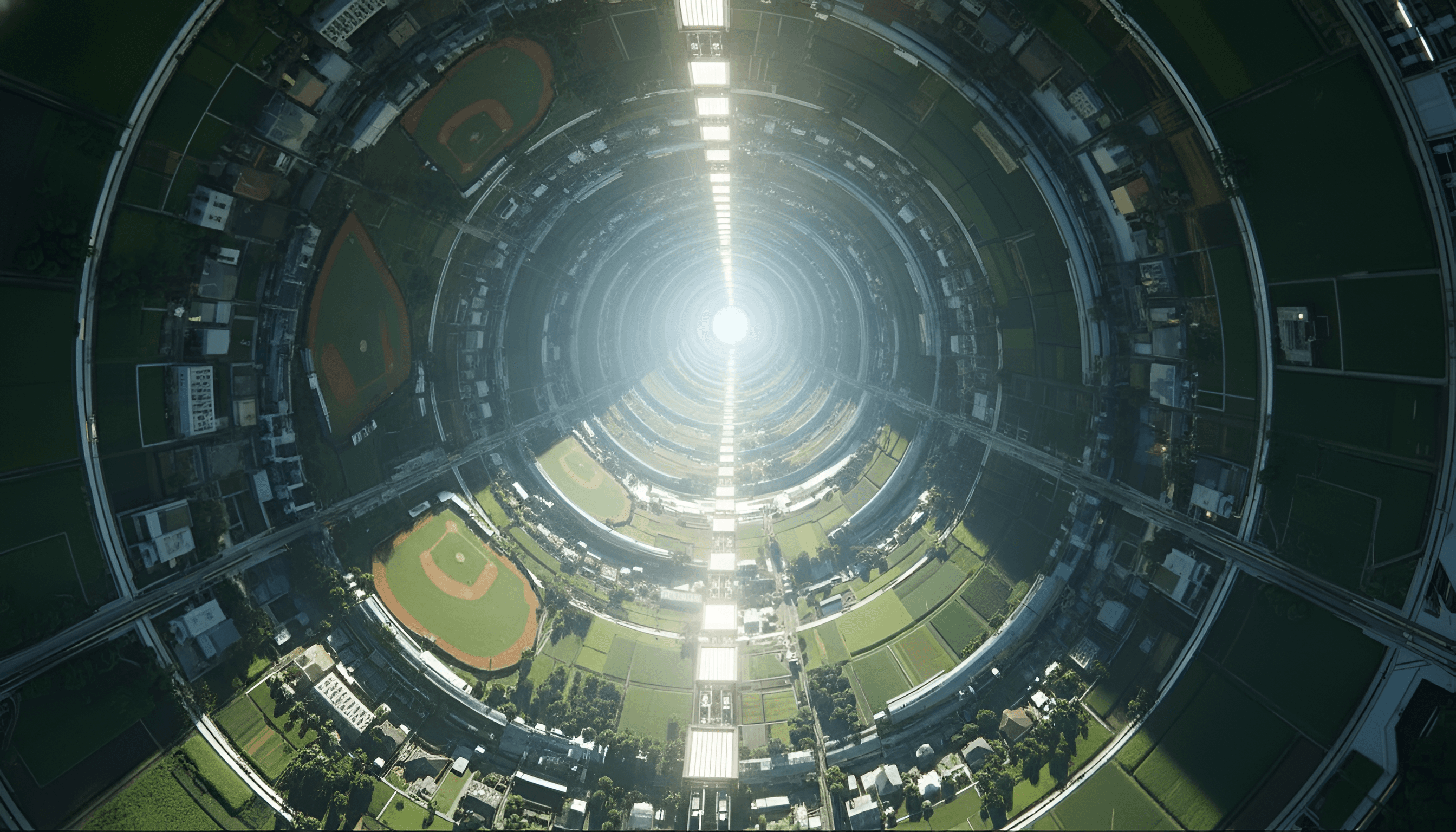 Space station orbiting Saturn